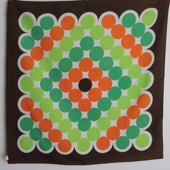 Vintage Trevira Scarf Orange Green Brown Dots Retro Mod MCM 1960s - Picture 7 of 11